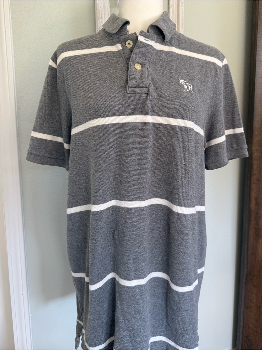 Abercrombie & Fitch Muscle Gray and White Striped Polo